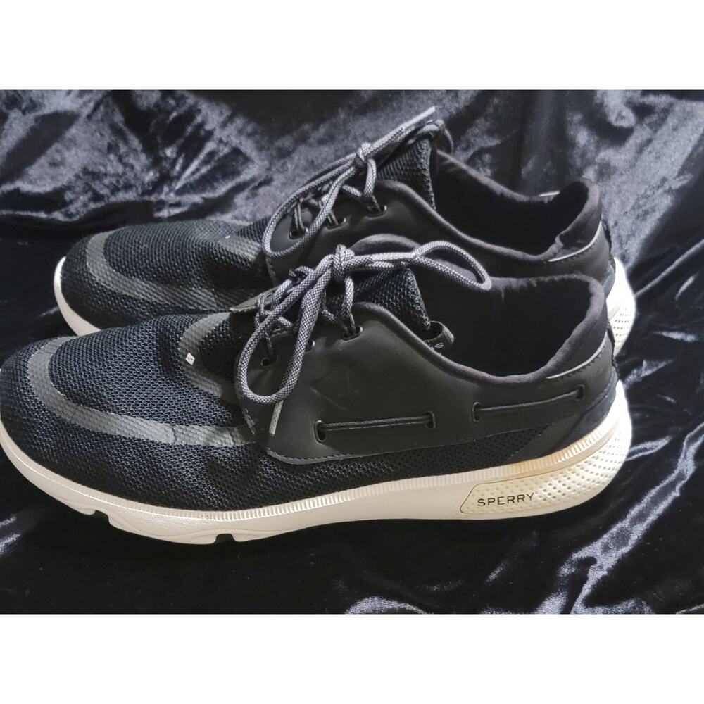 Sperry Top Sider Mesh 3 Eye Mens 13 Boat Sneaker Shoes Black/White Lace Up -